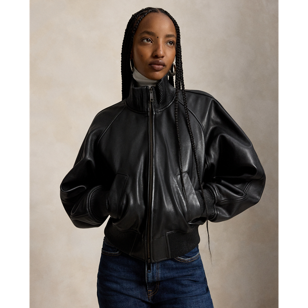 Black Leather Flight Jacket Polo Ralph Lauren 7
