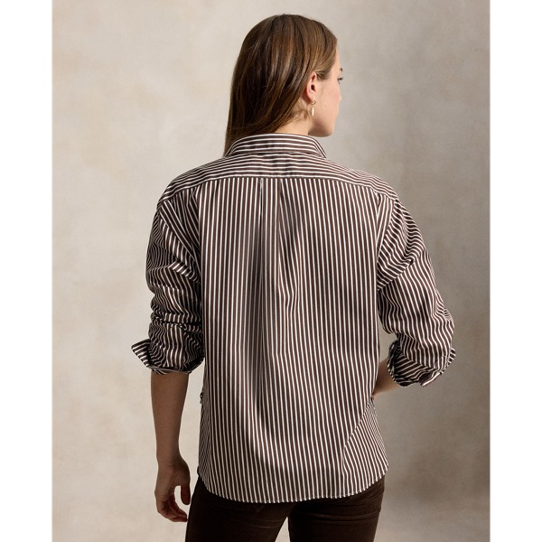 Cropped boxy fit katoenen overhemd Polo Ralph Lauren in Bruin/wit 4