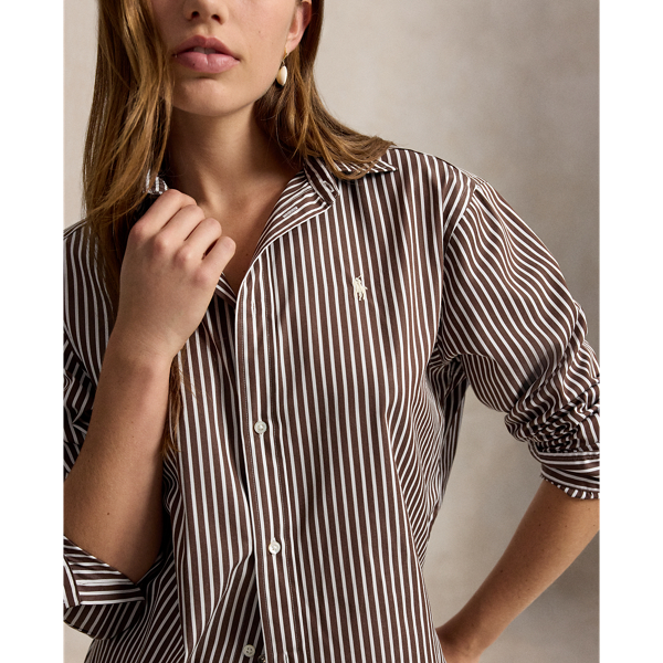 Cropped boxy fit katoenen overhemd Polo Ralph Lauren in Bruin/wit 5