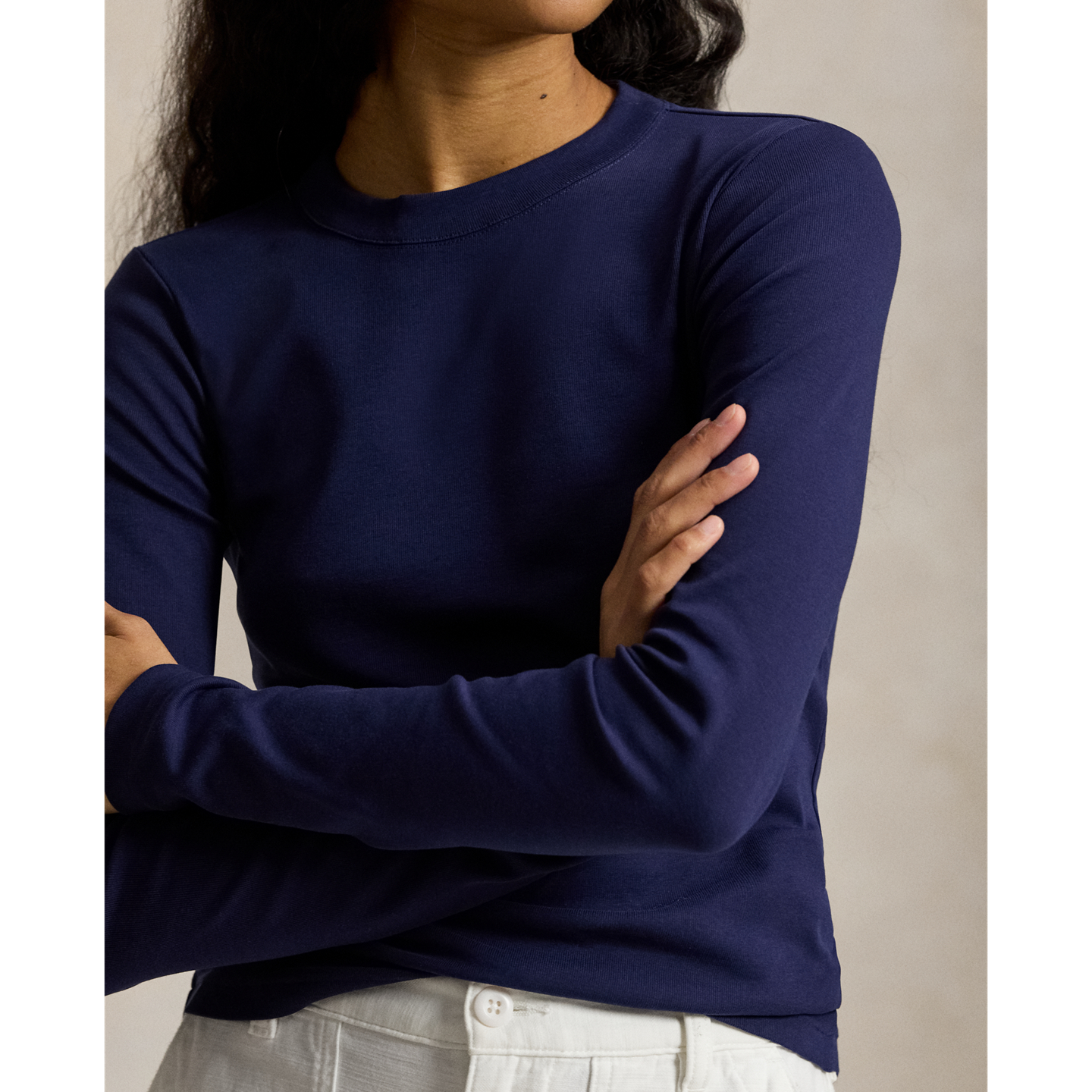 Женская футболка Polo Ralph Lauren Slim Fit Stretch Cotton Long-Sleeve, цвет: Тёмно-синий — фото 3