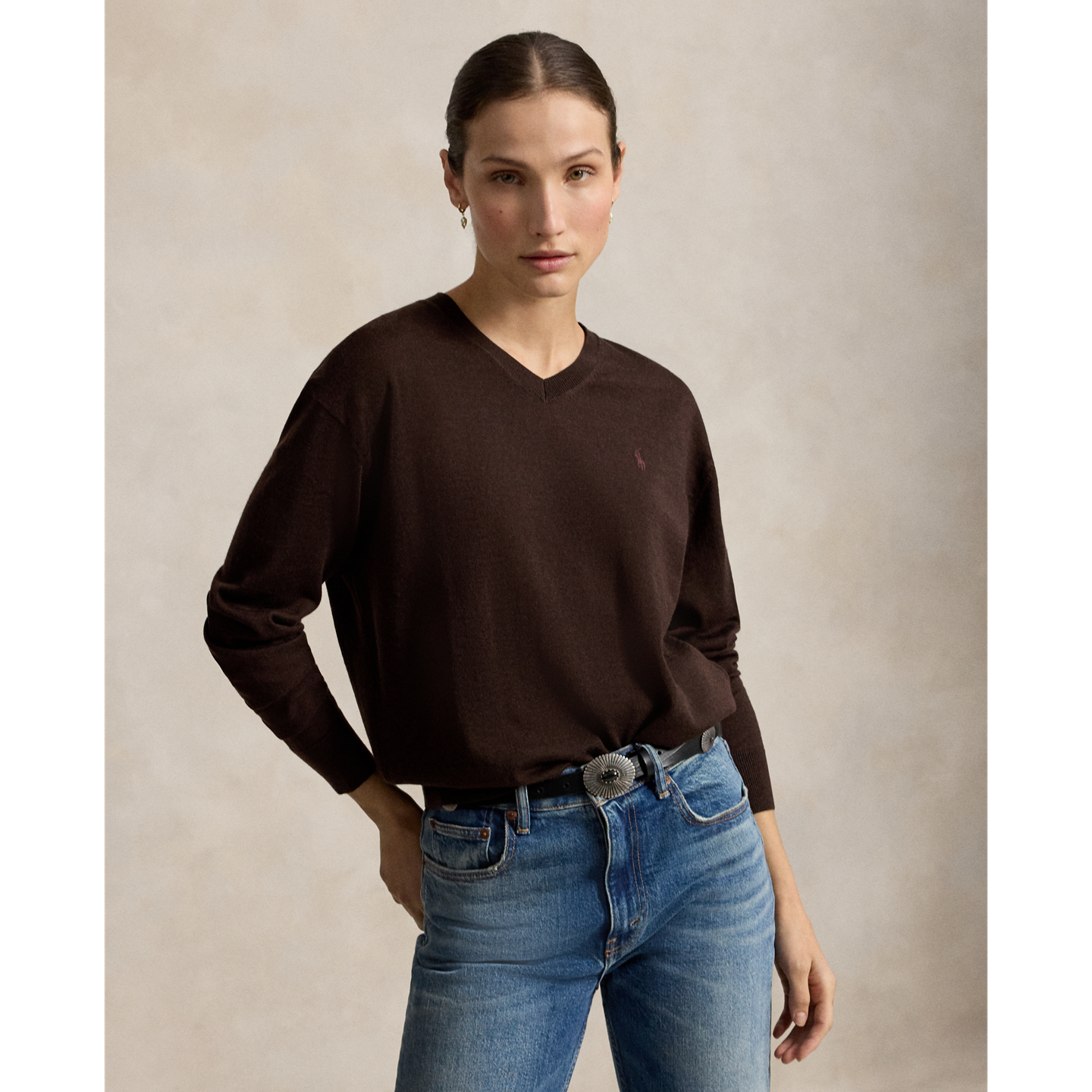 Свитер Ralph Lauren Wool V-Neck, цвет: Шоколадный меланжевый — фото 4