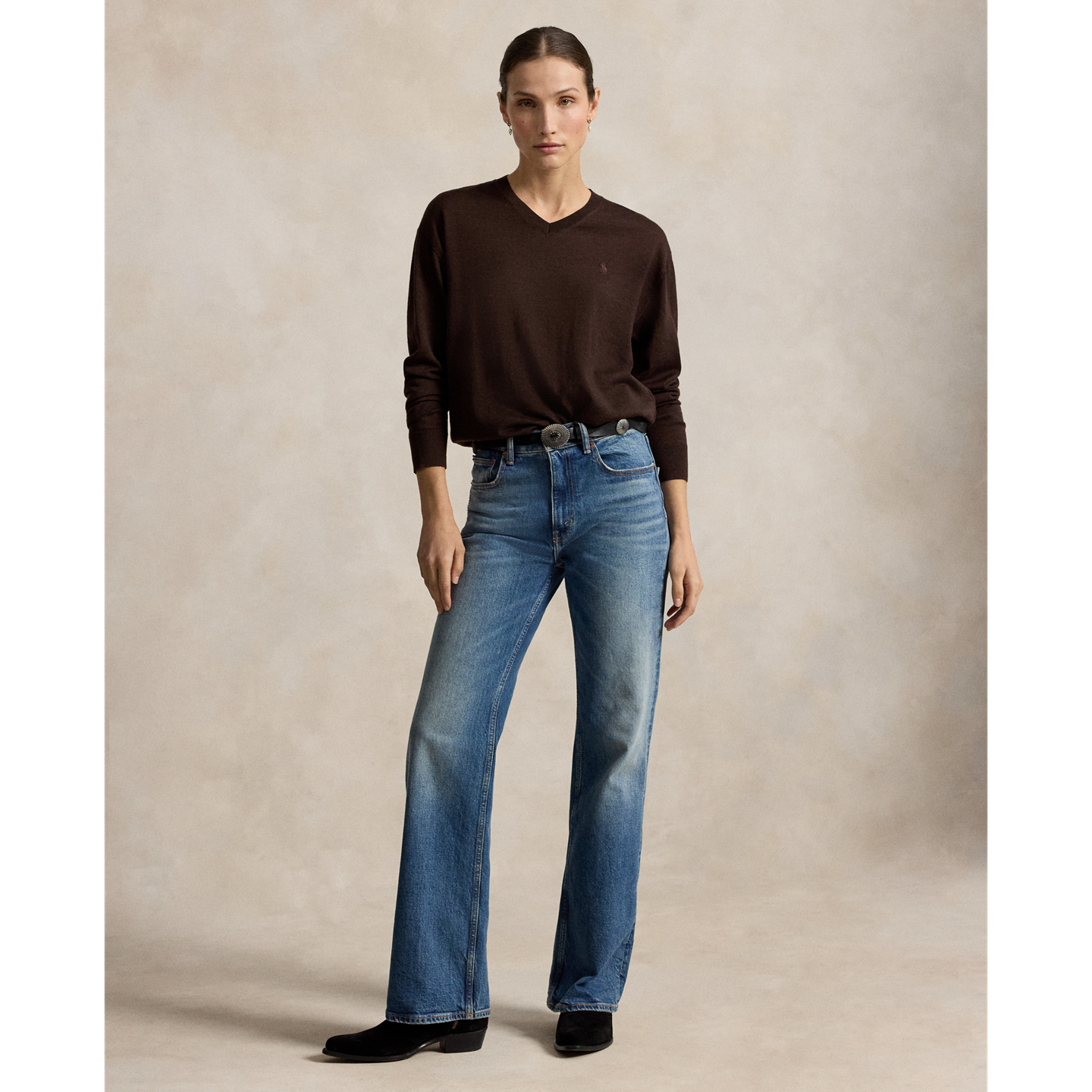 Свитер Ralph Lauren Wool V-Neck, цвет: Шоколадный меланжевый — фото 1