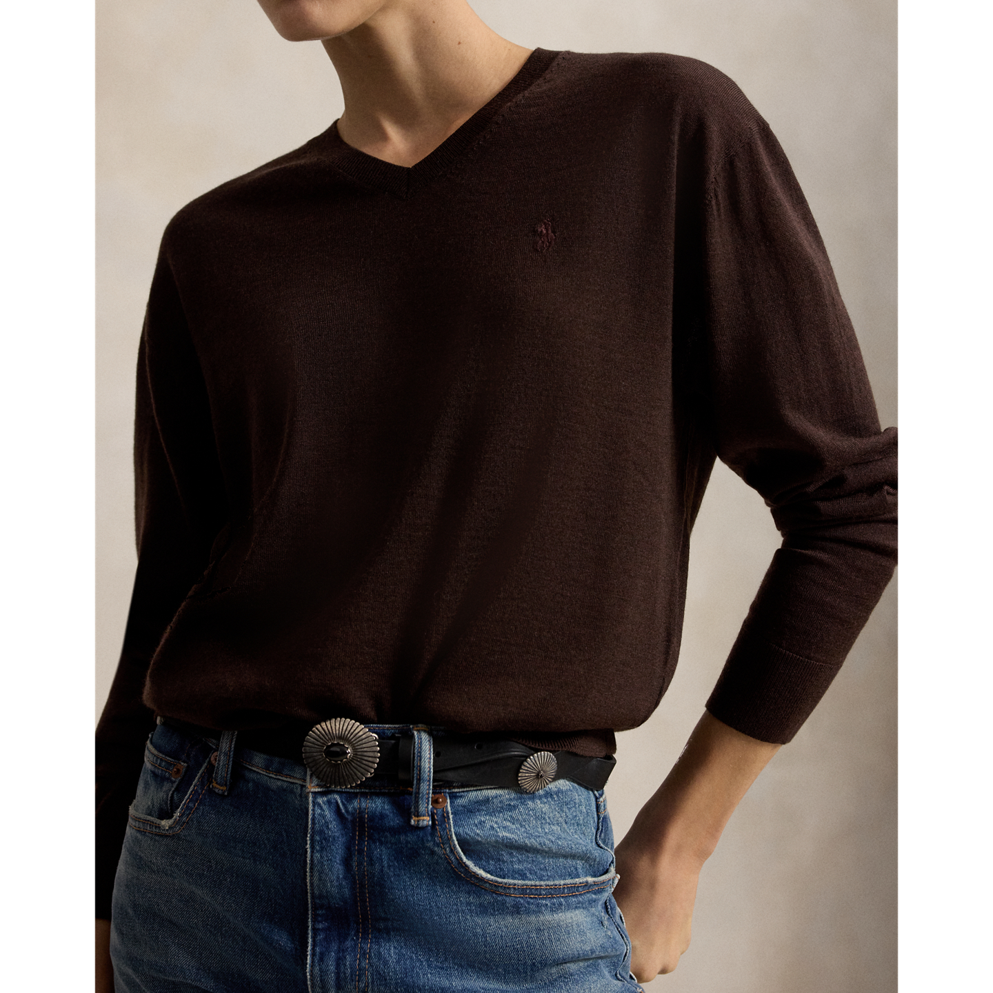 Свитер Ralph Lauren Wool V-Neck, цвет: Шоколадный меланжевый — фото 3