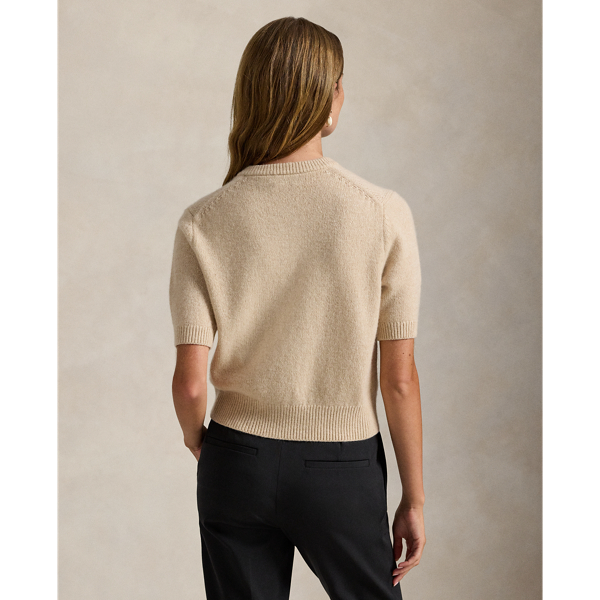 Cashmere Crewneck Short-Sleeve Cardigan