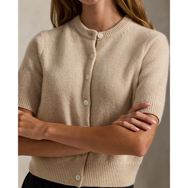 Cashmere Crewneck Short-Sleeve Cardigan