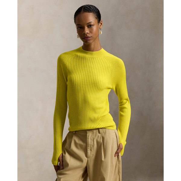 Rib-Knit Wool Mockneck Sweater