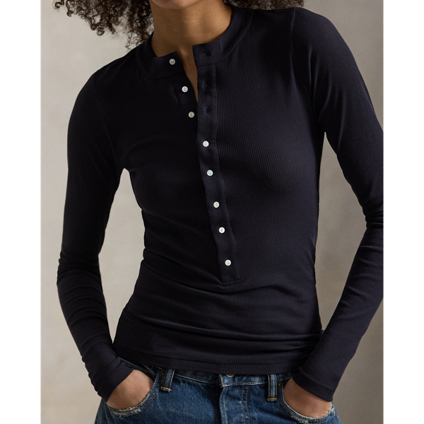 Ribbed Cotton Henley Shirt