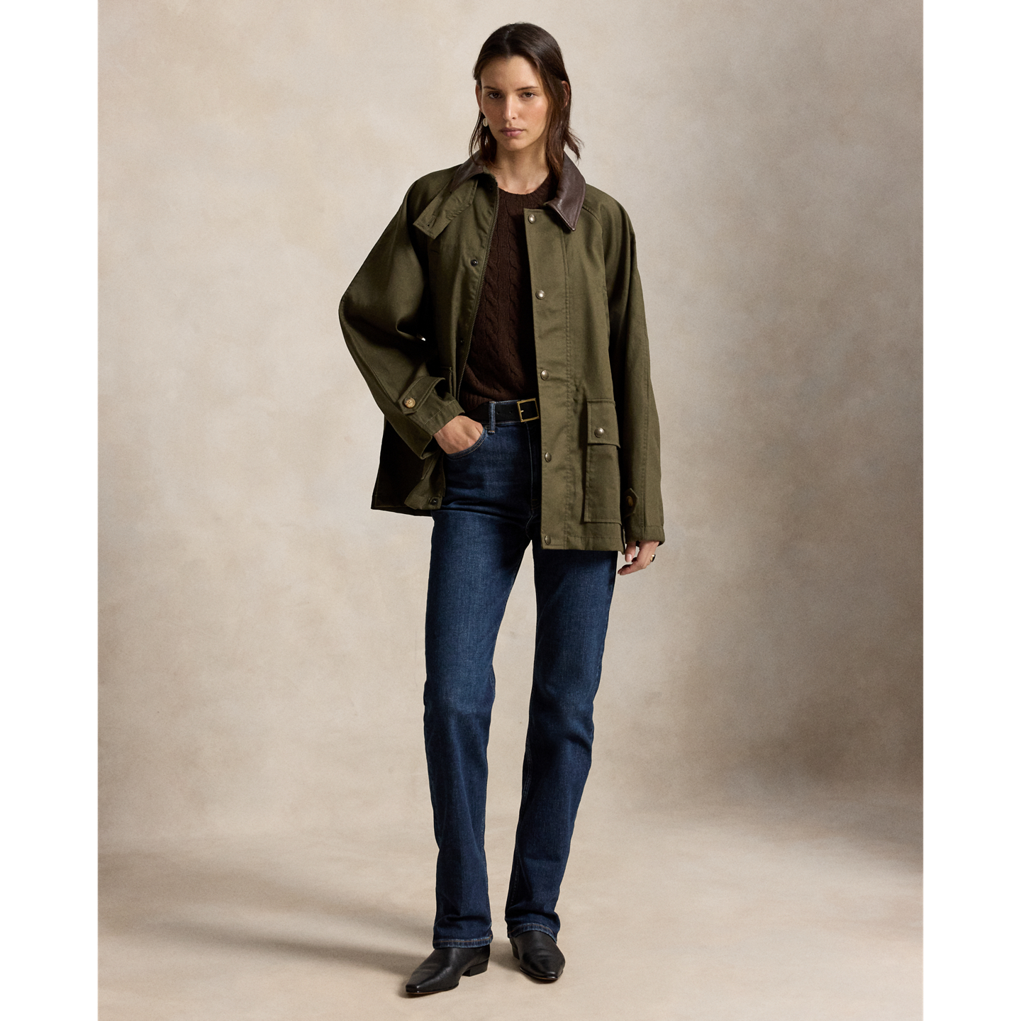 Женская куртка Ralph Lauren Cotton Twill Barn, цвет: Оливковый — фото 1