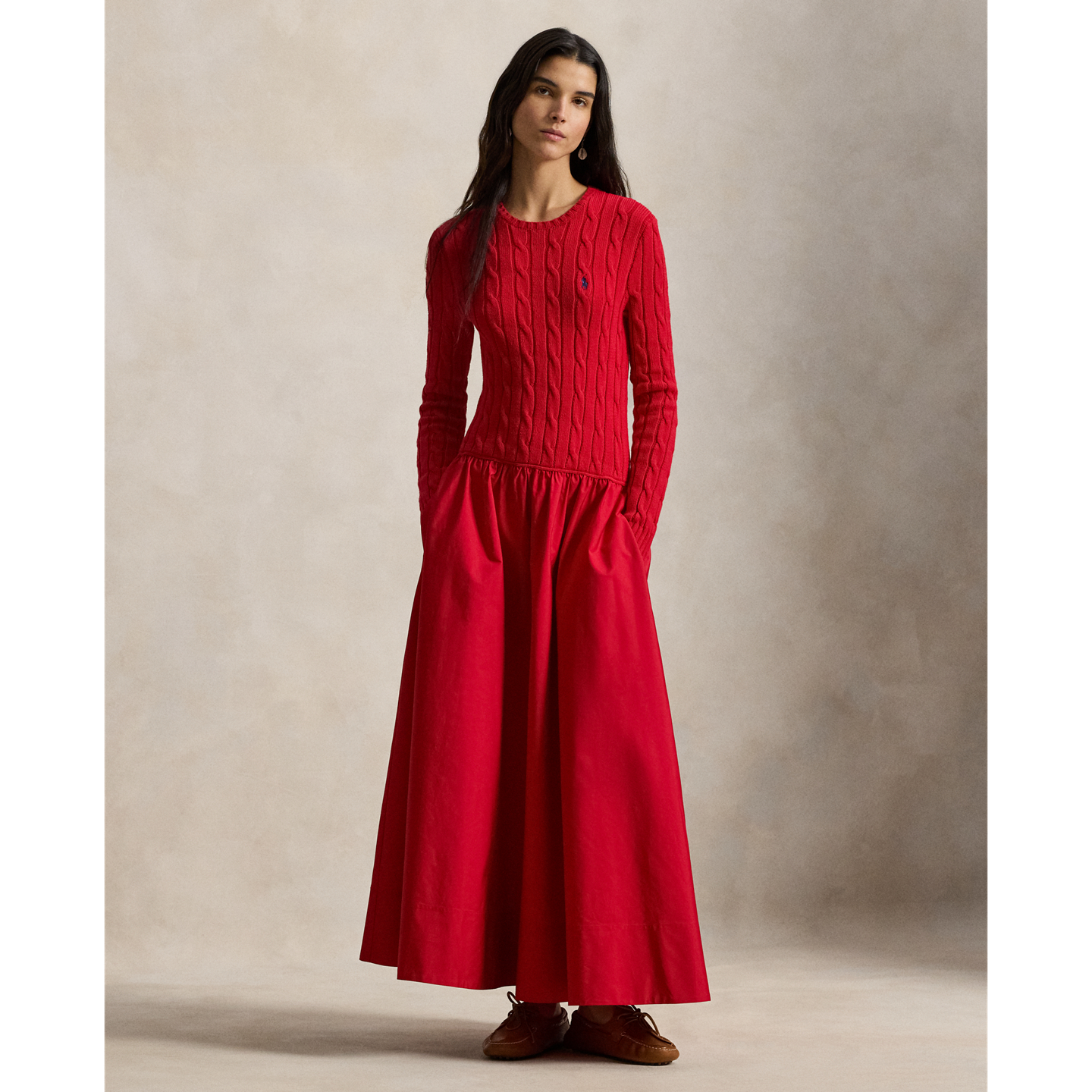 Женское платье Polo Ralph Lauren Cable-Knit Bodice Cotton, цвет: Красный — фото 4