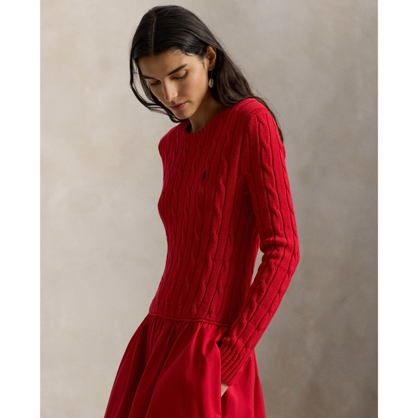 Женское платье Polo Ralph Lauren Cable-Knit Bodice Cotton, цвет: Красный — фото 1