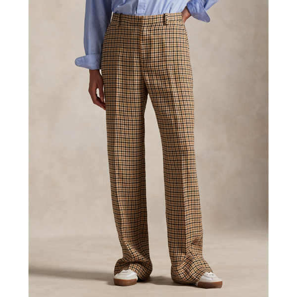 Plaid Linen Wide-Leg Pant