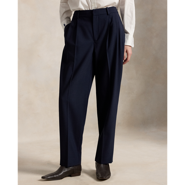 Rl Navy Pleated Tapered Stretch-Wool Pant Polo Ralph Lauren 4