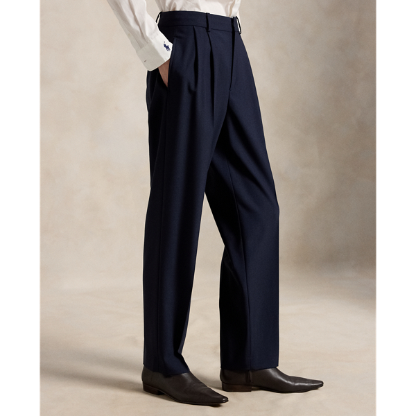 Rl Navy Pleated Tapered Stretch-Wool Pant Polo Ralph Lauren 5