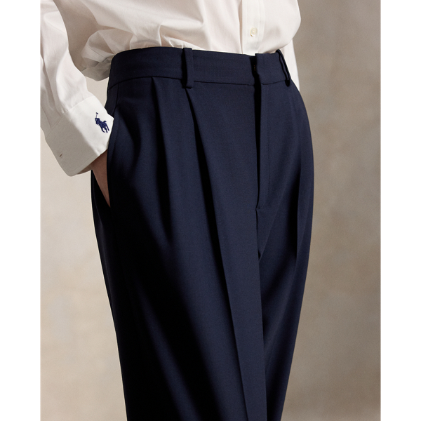 Rl Navy Pleated Tapered Stretch-Wool Pant Polo Ralph Lauren 7