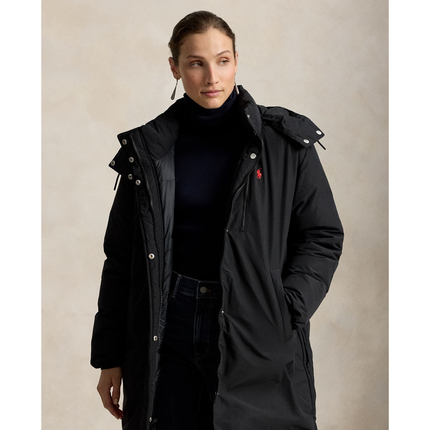 Женская куртка Polo Ralph Lauren Mid-Weight Down Puffer, цвет: Чёрный — фото 1