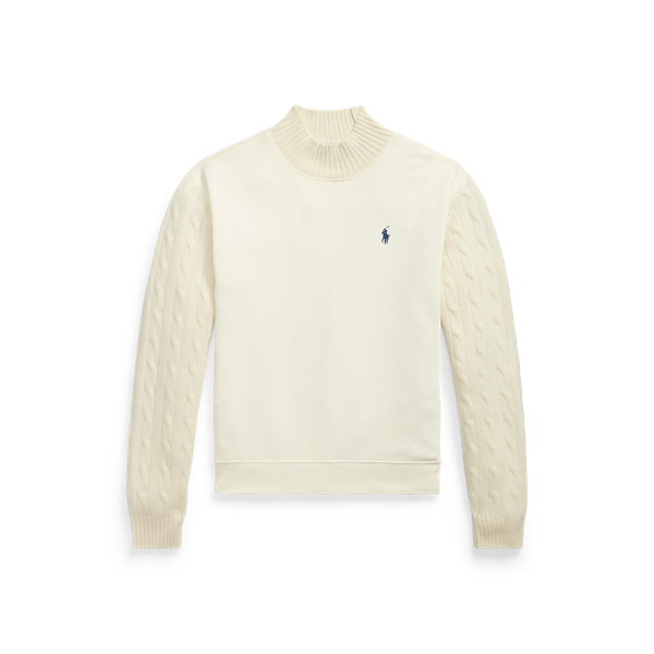 Cable-Sleeve Fleece Mockneck