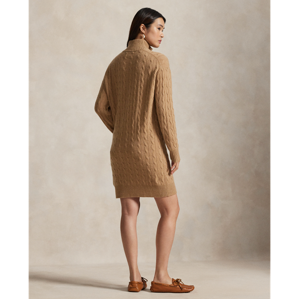 Collection Camel Melange Cable Quarter-Zip Wool-Cashmere Dress Polo Ralph Lauren 4