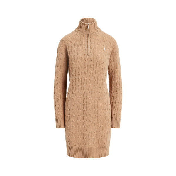 Collection Camel Melange Cable Quarter-Zip Wool-Cashmere Dress Polo Ralph Lauren 2