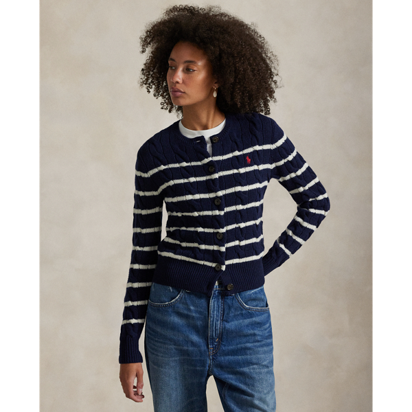 Cardigan rayé torsadé laine et cachemire
