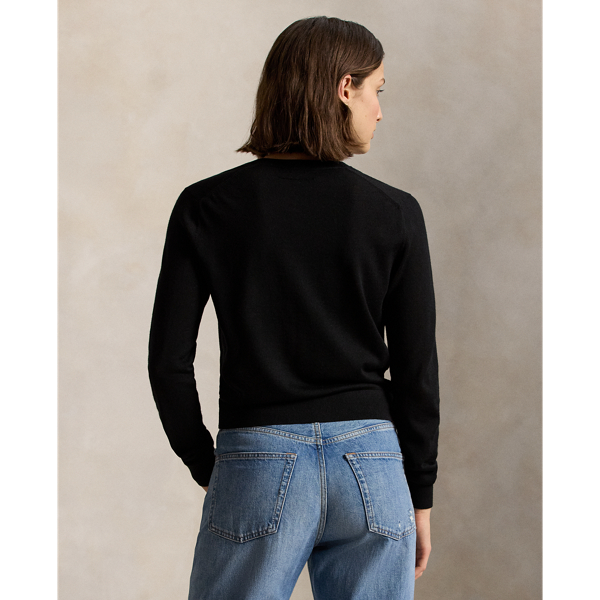 Casaco de malha de l&atilde; com decote redondo Polo Ralph Lauren em Polo Black 5
