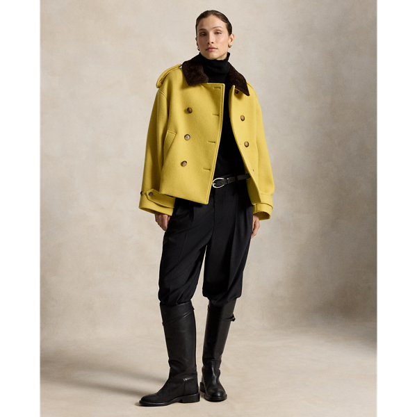 Yellow Shearling-Collar Wool Coat Polo Ralph Lauren 3