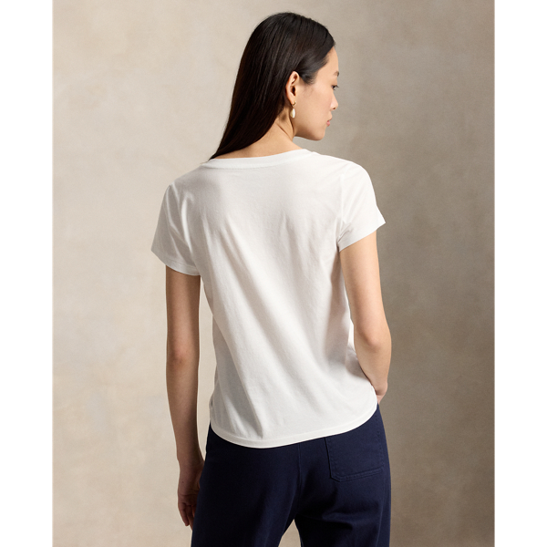 Camiseta de punto de algod&oacute;n Polo Ralph Lauren en Blanco/azul marino PP 4