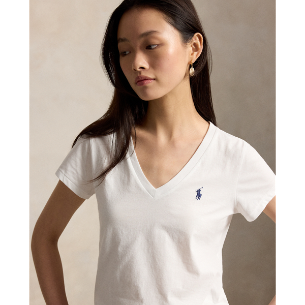 Camiseta de punto de algod&oacute;n Polo Ralph Lauren en Blanco/azul marino PP 5