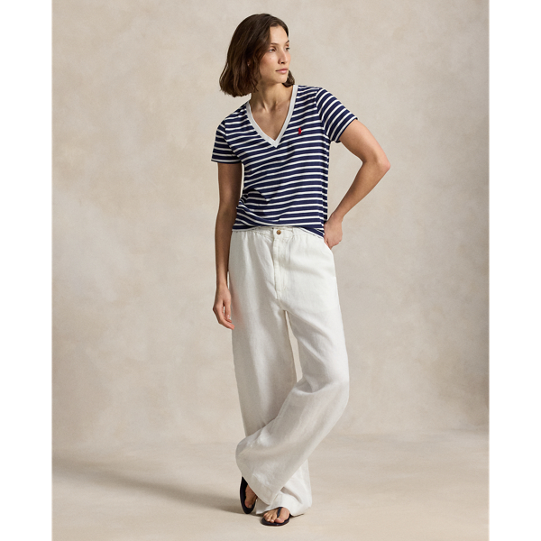 Striped Cotton V-Neck Tee Polo Ralph Lauren in Wei&szlig;/Newport-Navy 3