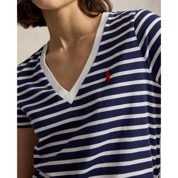 Striped Cotton V-Neck Tee Polo Ralph Lauren in Wei&szlig;/Newport-Navy 5