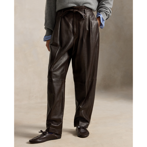 Belted Leather Pleated Trouser