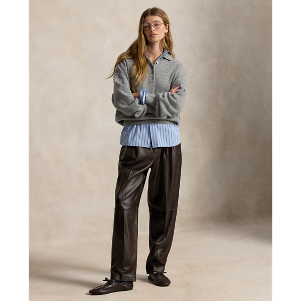 Belted Leather Pleated Trouser