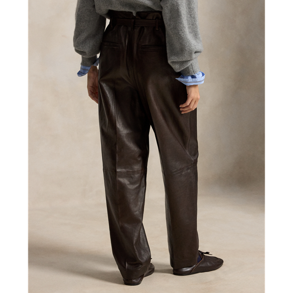 Belted Leather Pleated Trouser