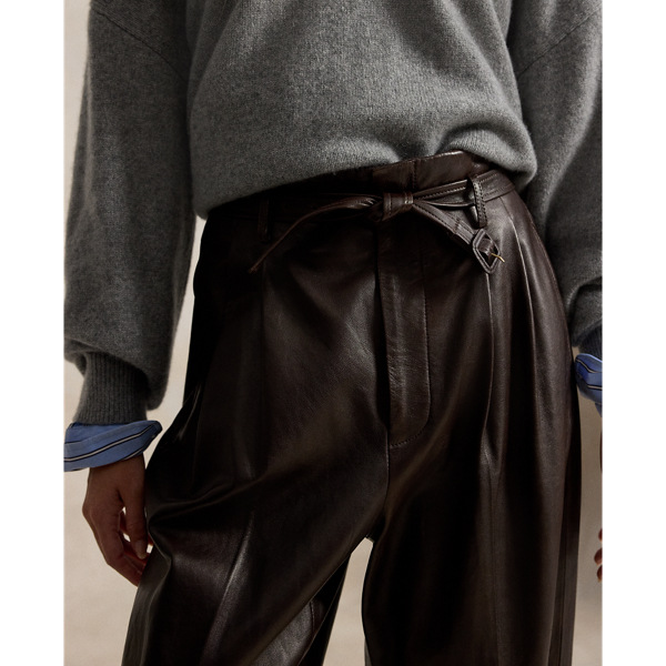Belted Leather Pleated Trouser