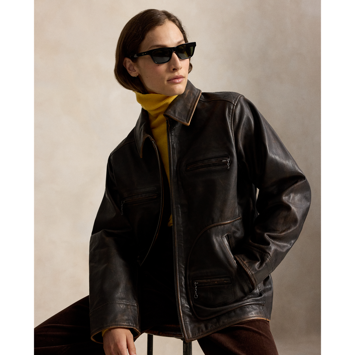 Женская куртка Polo Ralph Lauren Leather Moto, цвет: Коричневый — фото 6