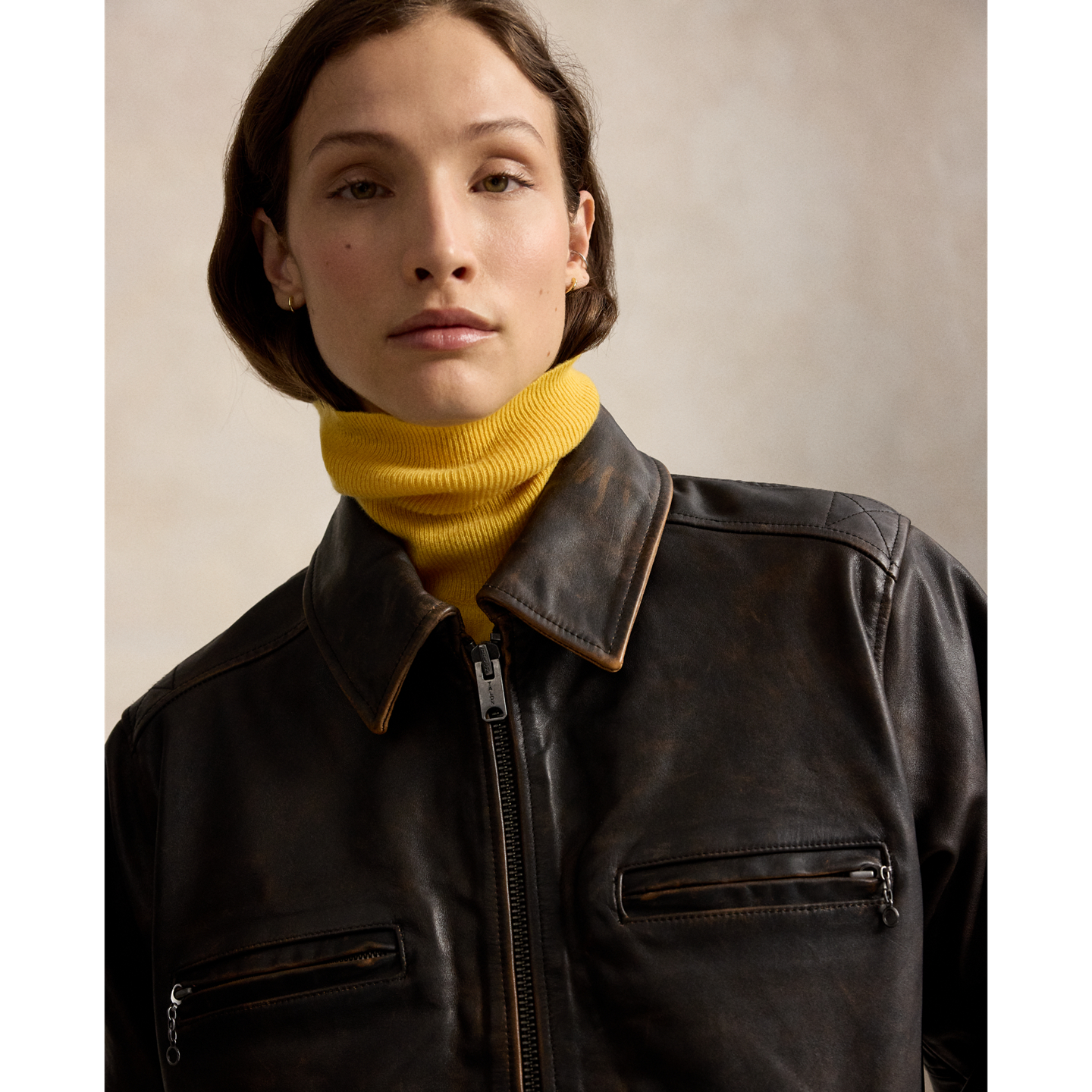 Женская куртка Polo Ralph Lauren Leather Moto, цвет: Коричневый — фото 3