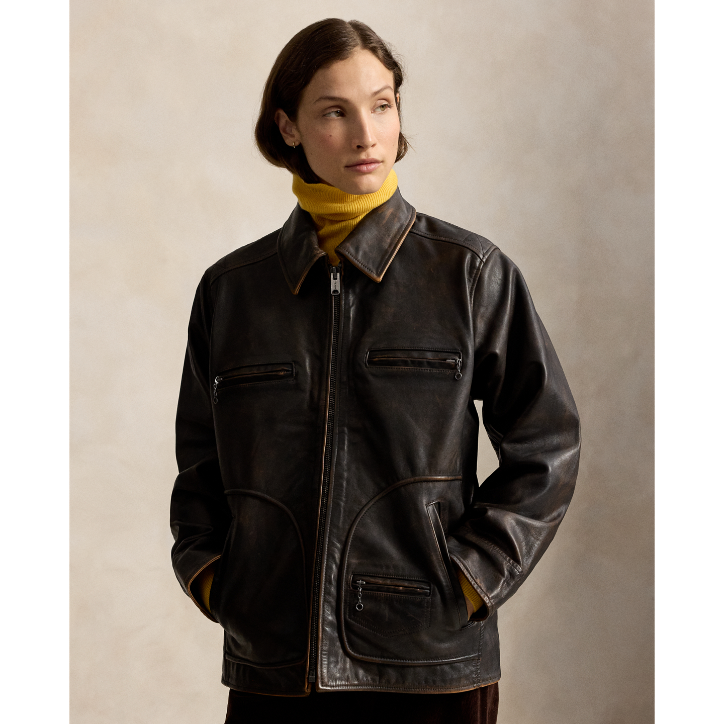 Женская куртка Polo Ralph Lauren Leather Moto, цвет: Коричневый — фото 5