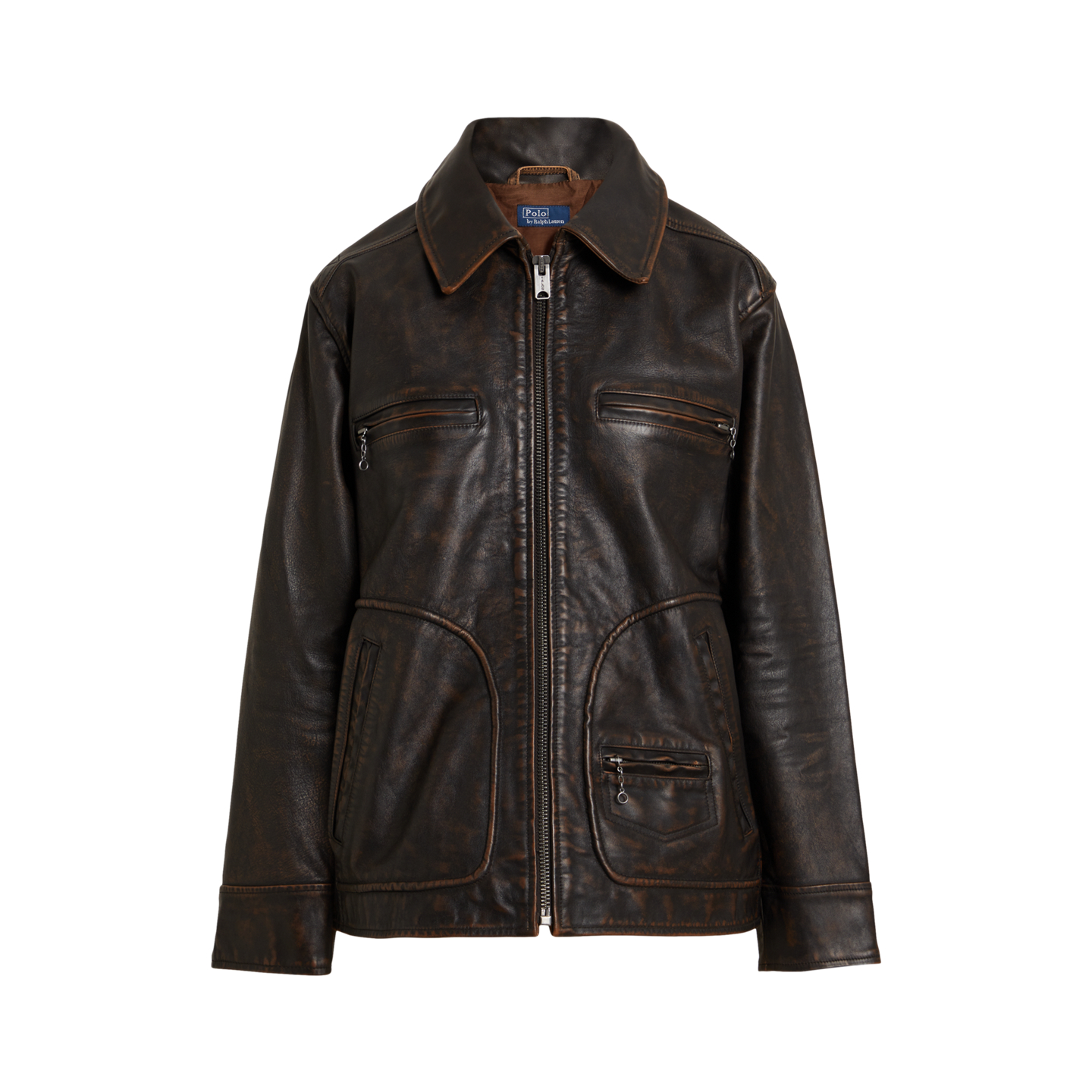 Женская куртка Polo Ralph Lauren Leather Moto, цвет: Коричневый — фото 7