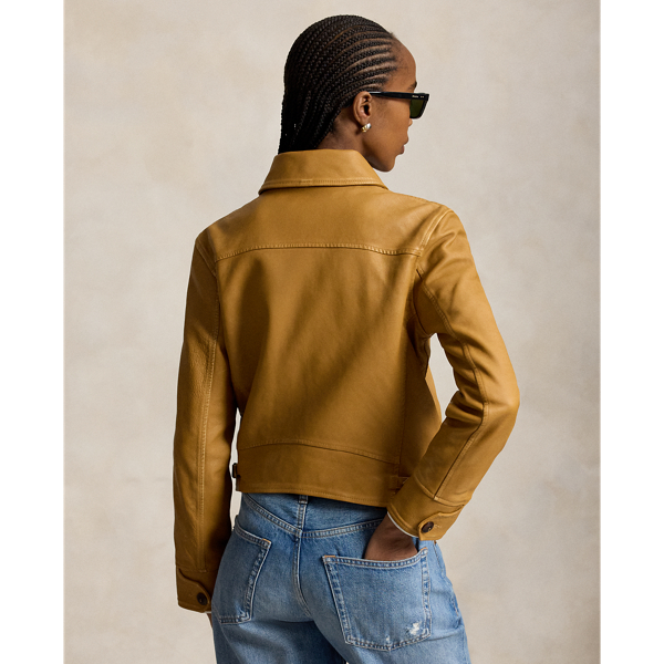 Light Tan Shawl-Collar Leather Jacket Polo Ralph Lauren 4