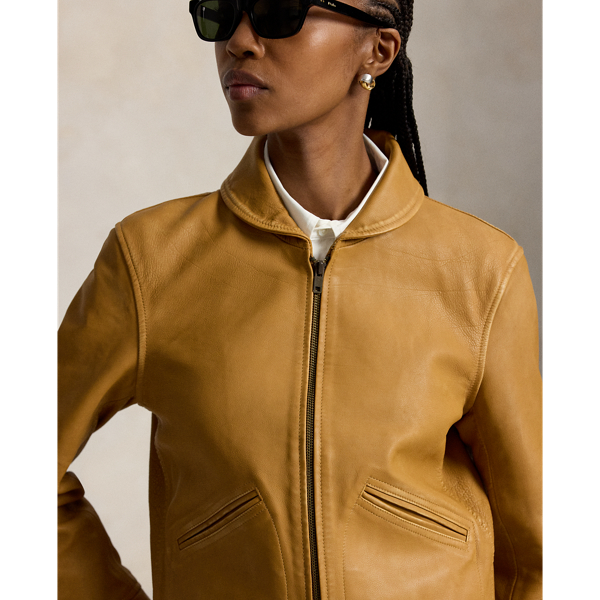 Light Tan Shawl-Collar Leather Jacket Polo Ralph Lauren 5