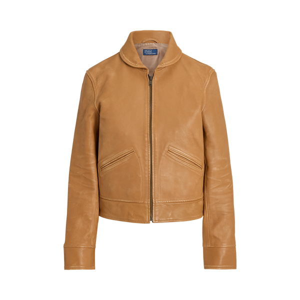 Light Tan Shawl-Collar Leather Jacket Polo Ralph Lauren 2