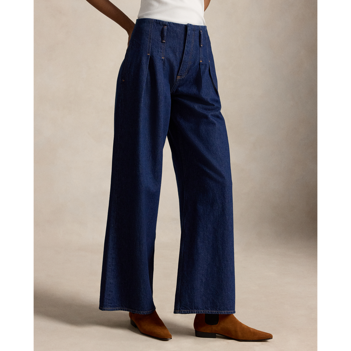 Женские джинсы Polo Ralph Lauren Pleated Wide-Leg Flare, цвет: Варёный — фото 1