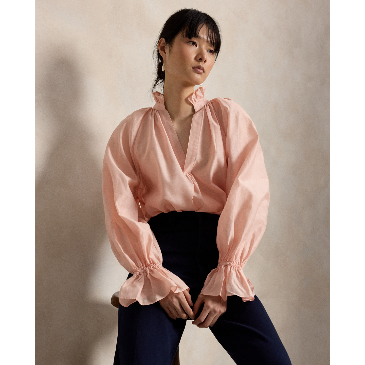 Женская рубашка Ralph Lauren Cotton-Silk Organdy, цвет: Бледный розовый — фото 5