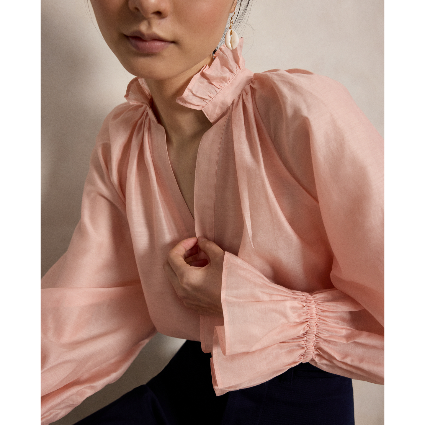 Женская рубашка Ralph Lauren Cotton-Silk Organdy, цвет: Бледный розовый — фото 3