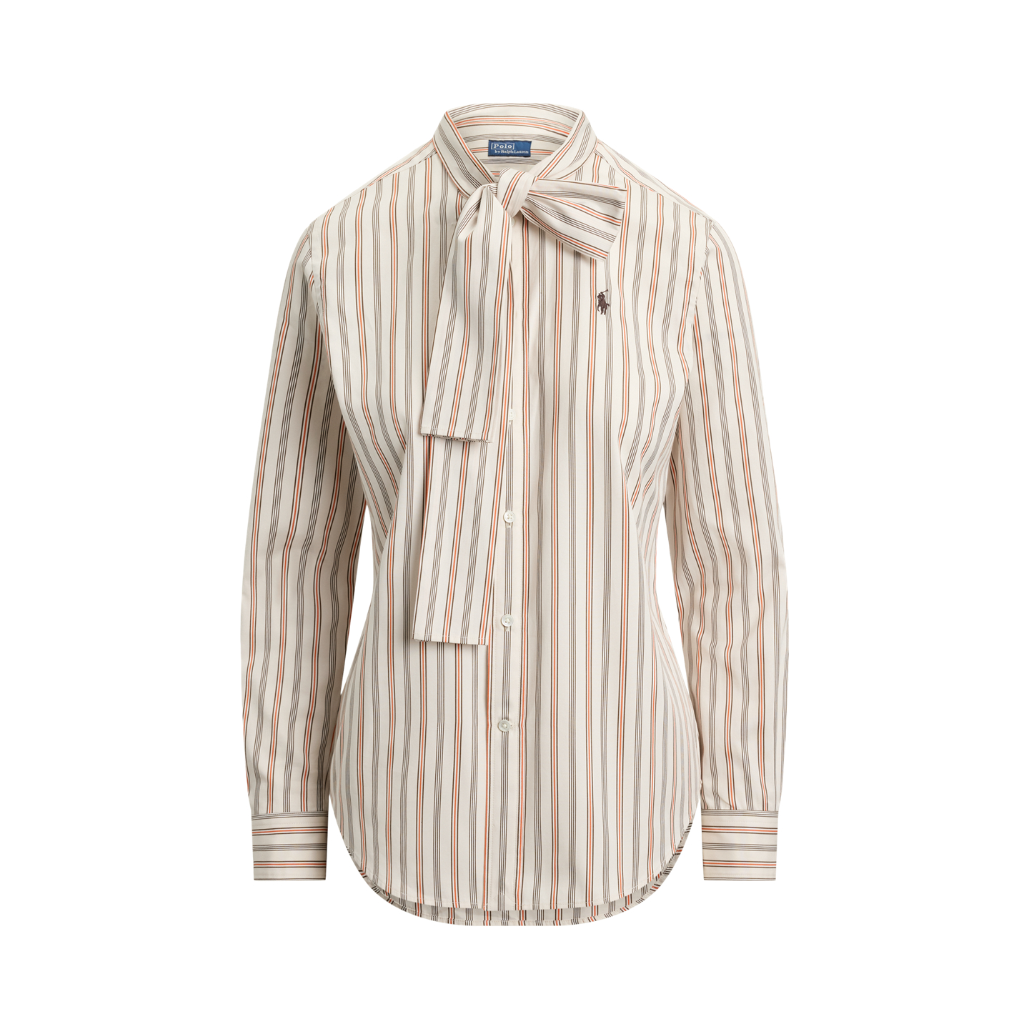 Женская рубашка Ralph Lauren Slim Fit Striped Cotton Tie-Neck, цвет: Кремовый / Красный — фото 5