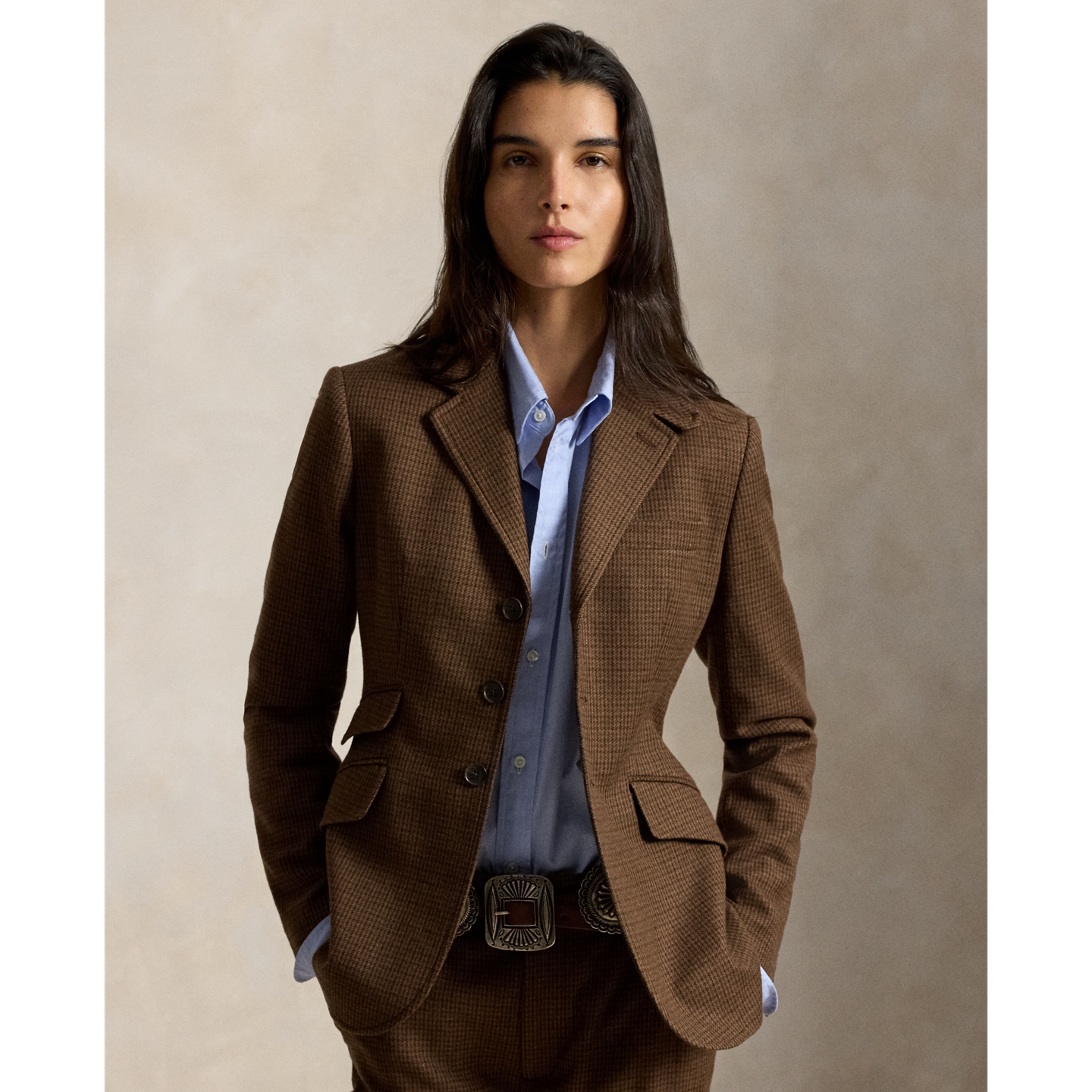 Женский пиджак Polo Ralph Lauren Single-Breasted Tweed Hacking, цвет: Коричневый разноцветная гусиная лапка — фото 6