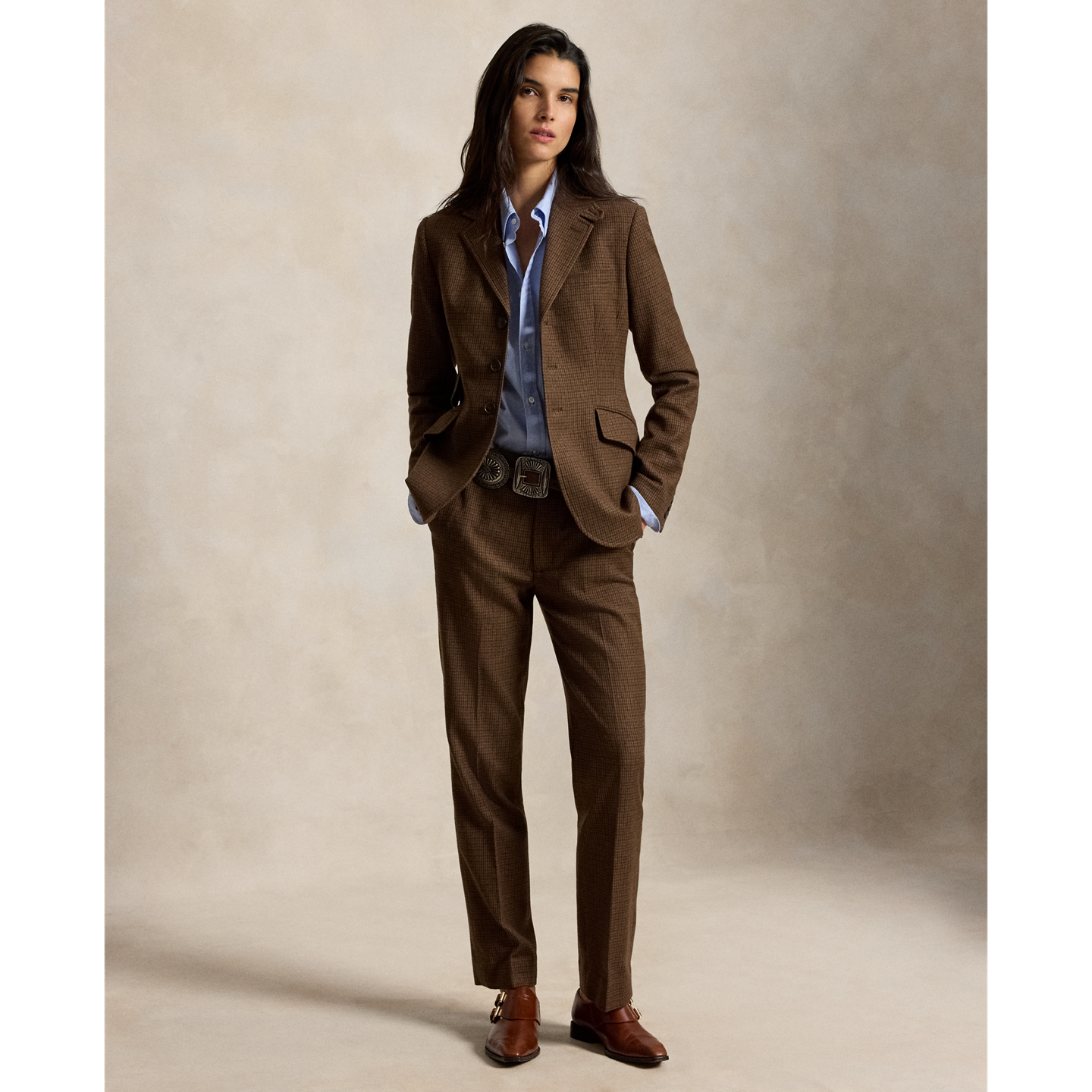 Женский пиджак Polo Ralph Lauren Single-Breasted Tweed Hacking, цвет: Коричневый разноцветная гусиная лапка — фото 1