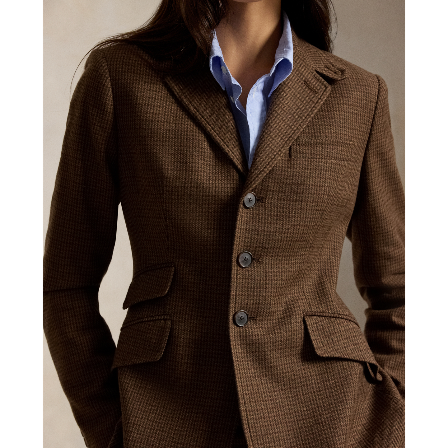 Женский пиджак Polo Ralph Lauren Single-Breasted Tweed Hacking, цвет: Коричневый разноцветная гусиная лапка — фото 3