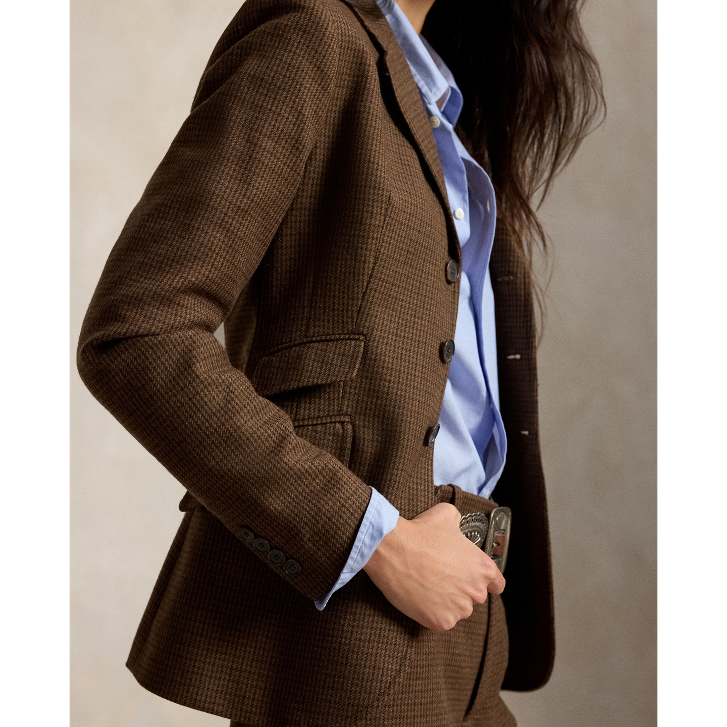 Женский пиджак Polo Ralph Lauren Single-Breasted Tweed Hacking, цвет: Коричневый разноцветная гусиная лапка — фото 4