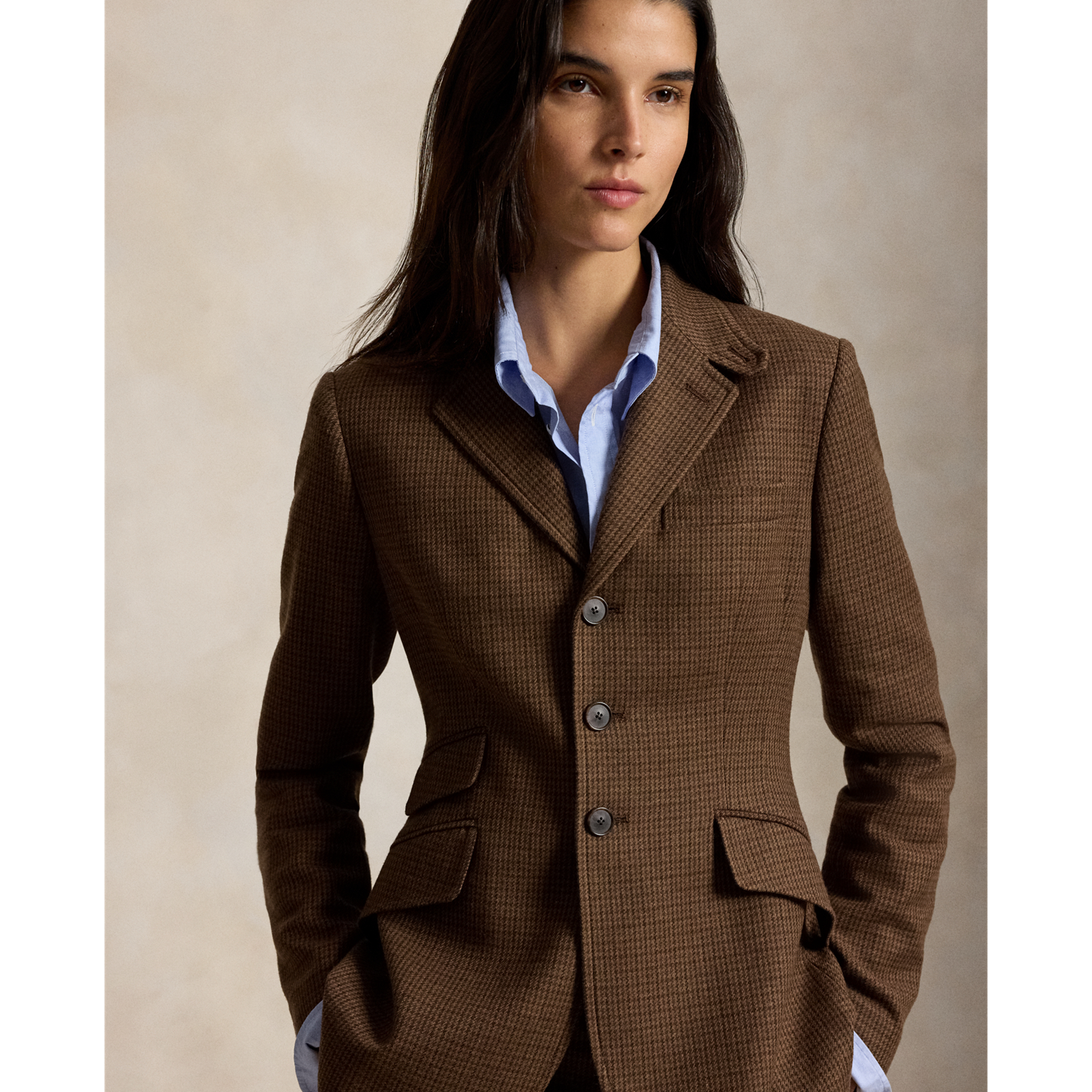 Женский пиджак Polo Ralph Lauren Single-Breasted Tweed Hacking, цвет: Коричневый разноцветная гусиная лапка — фото 5