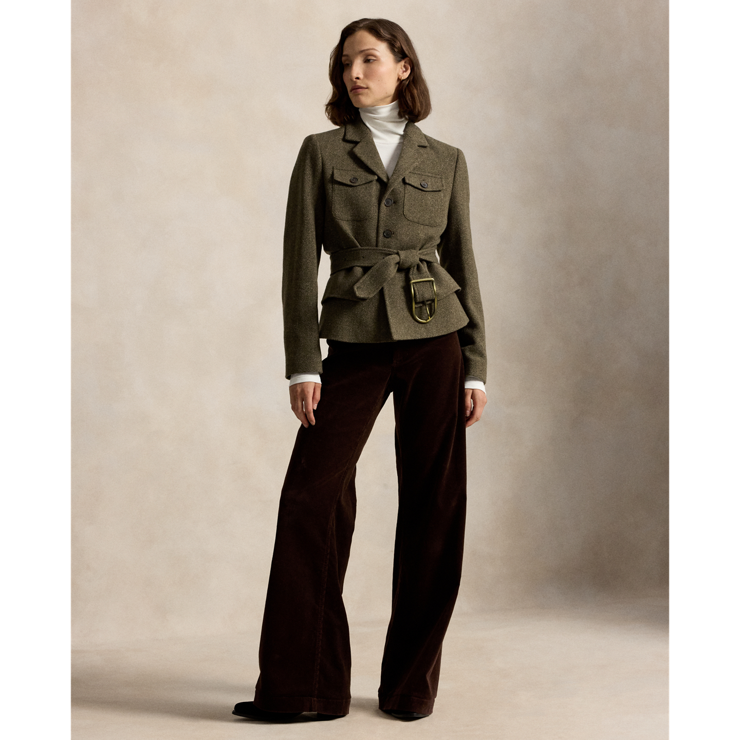 Женский пиджак Polo Ralph Lauren Single-Breasted Tweed Utility, цвет: Тёмно-зелёный — фото 1